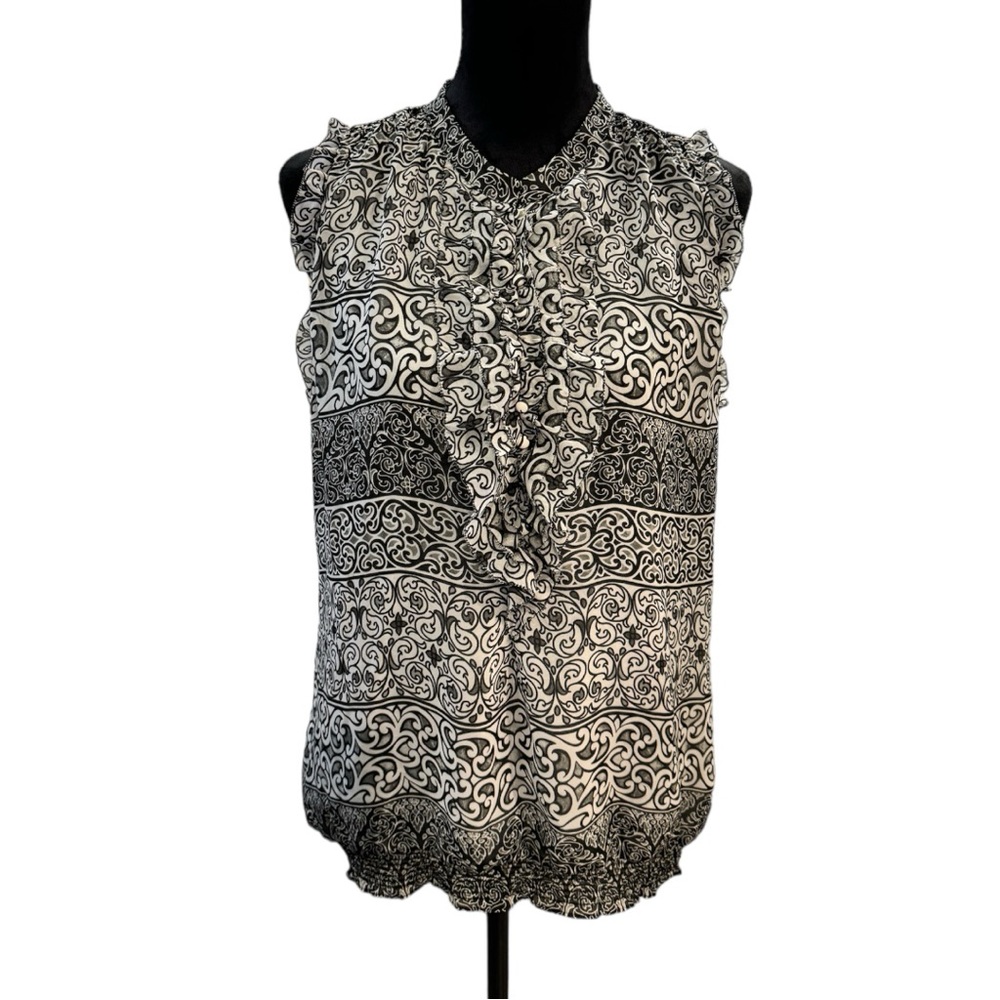 White House Black Market Flowy Ruffled Blouse with Cinched Waist, Size XL